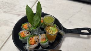 Best fresh spring rolls we’ve had  at Veganerie Concept - Benjasiri Park in Bangkok