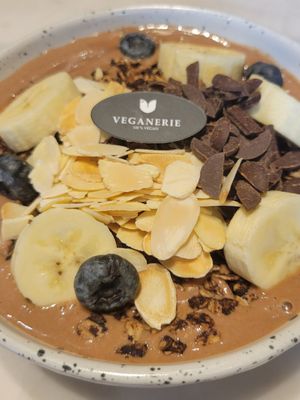 Choco smoothie bowl with almond milk at Veganerie Concept - Benjasiri Park in Bangkok