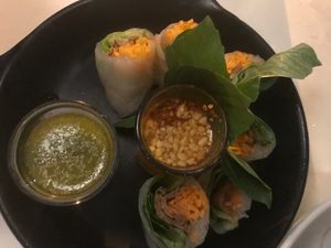 spring rolls in an excellent sauce at Veganerie Concept - Benjasiri Park in Bangkok