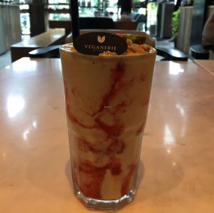Strawberry & peanut butter smoothie at Veganerie Concept - Benjasiri Park in Bangkok
