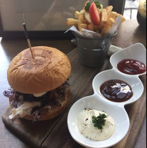 Pulled pork burger, 310 baht at Veganerie Concept - Benjasiri Park in Bangkok