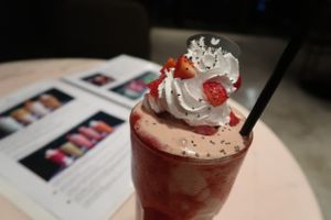 Strawberry yoghurt milkshake! at Veganerie Concept - Benjasiri Park in Bangkok