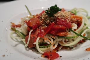 Zoodles with soy sausage and tomato sauce(small portion) at Veganerie Concept - Benjasiri Park in Bangkok