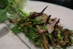 Vegan larb salad (not worth your trouble..it's 99% mind and not really delicious) at Veganerie Concept - Benjasiri Park in Bangkok