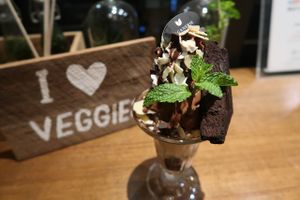 The best vegan chocolate sorbet!! The brownie not necessarily, but the icecream with the granola and sauce.. delicious! at Veganerie Concept - Benjasiri Park in Bangkok