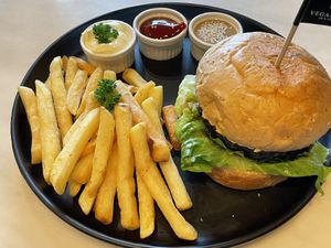 Plant power teriyaki burger, 310 baht  at Veganerie Concept - Benjasiri Park in Bangkok