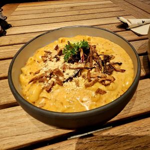 Tom yum mac and cheese at Veganerie Concept - Benjasiri Park in Bangkok