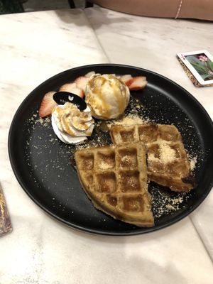 vanilla and strawberry waffles   at Veganerie Concept - Benjasiri Park in Bangkok