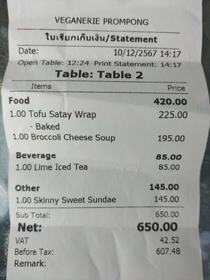 bill at Veganerie Concept - Benjasiri Park in Bangkok
