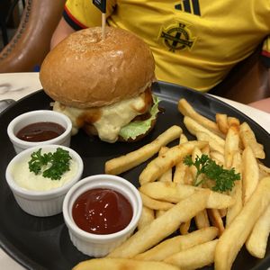 Beyond meat cheeseburger with homemade cashew cheesee  at Veganerie Concept - Benjasiri Park in Bangkok