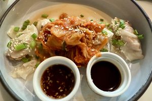 Kimchee dumplings  at Veganerie Concept - Benjasiri Park in Bangkok