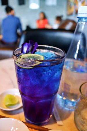 Butterfly pea tea  at Veganerie Concept - Benjasiri Park in Bangkok