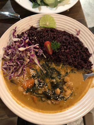 Sweet potato chickpea curry with black rice at Veganerie Concept - Benjasiri Park in Bangkok