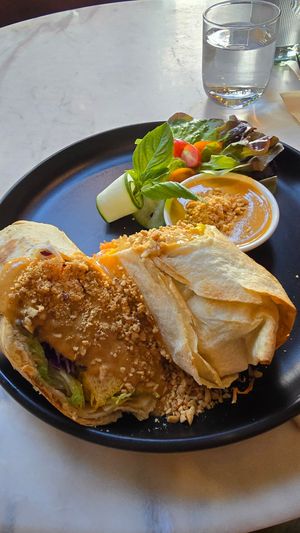 Tofu Satay Wrap - huge portion, lots of sauce, nice if you like lots of tofu! at Veganerie Concept - Benjasiri Park in Bangkok