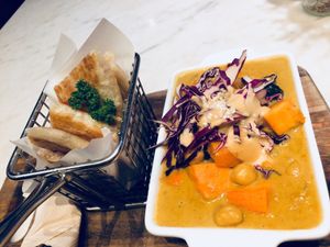 Coconut curry with roti  at Veganerie Concept - Benjasiri Park in Bangkok
