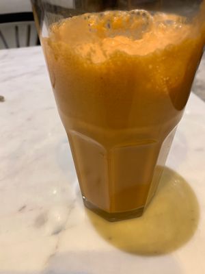 Thai tea latte (hold the ice) at Veganerie Concept - Benjasiri Park in Bangkok