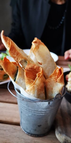 Baked!!! Not fried!!! hallelujah... With creamy spinach at Veganerie Concept - Benjasiri Park in Bangkok