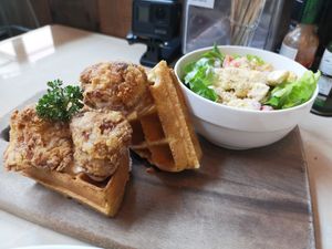 Fried chicken waffles at Veganerie Concept - Benjasiri Park in Bangkok