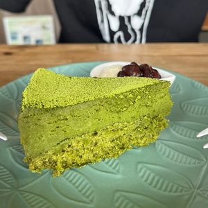 Matcha cake  at Musubi Cafe in Kyoto