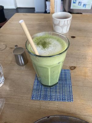 Matcha latte  at Musubi Cafe in Kyoto