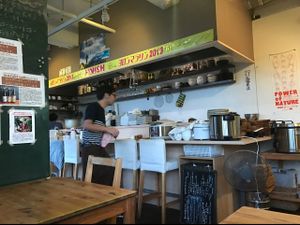 open kitchen! service is very kind :) at Musubi Cafe in Kyoto