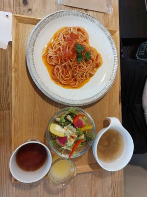 Pasta set at Musubi Cafe in Kyoto