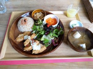 Vegetarian meal set at Musubi Cafe in Kyoto