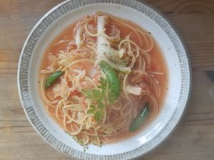 Spaghetti with Local Veggies at Musubi Cafe in Kyoto