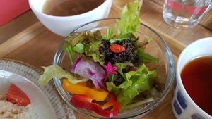 Salad im the vegen dishes at Musubi Cafe in Kyoto