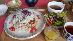 Tofu "Bolognese" dish at Musubi Cafe in Kyoto