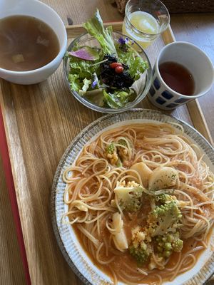 Spaghetti set meal at Musubi Cafe in Kyoto