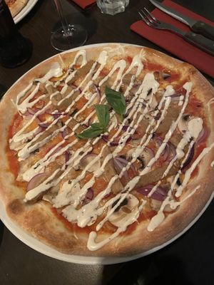 Pizza with vegan chicken   at Feca in Stockholm