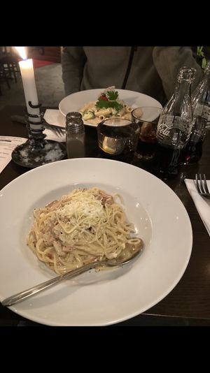 Main dishes (carbonara and alfredo)  at Feca in Stockholm