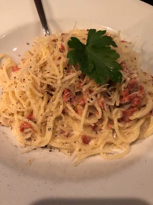 Vegan carbonara, yum!! at Feca in Stockholm