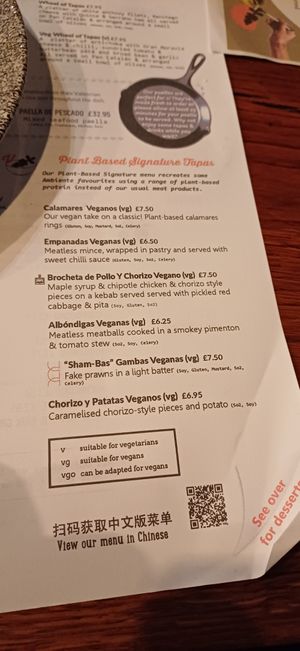 Sección vegana del menu. Hay más opciones en el resto del menú. at Ambiente Tapas - Fossgate in York