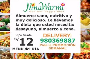 El Delivery ? de comida Gourmet vegan saludable que esperabas. 
Preparamos la dieta que tú necesitas 
Tenemos almuerzos y productos Gourmet exclusivos en Delivery  at NinaWarmi in Lima