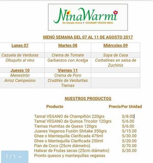 menú saludable  at NinaWarmi in Lima