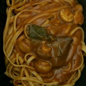 lunch spaghetti en salsa de Hongos  at NinaWarmi in Lima