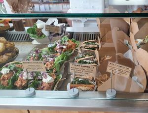 Vegan Mac 'n Cheese, Sammie's, tacos in the cabinet. at Hapi in Napier