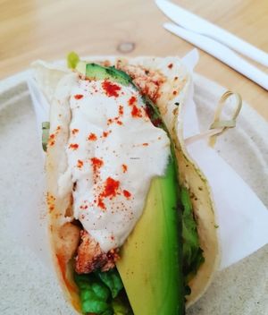 vegan scramble tofu taco with cashew cream at Hapi in Napier