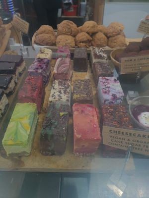 Raibow of vegan cheesecake at Hapi in Napier