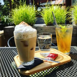 Ice coffee with plant based milk. at Plantaz Bistro & LimeLight BAR in Martin