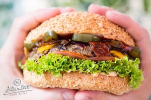 Spicy version of Plantaz Burger at Plantaz Bistro & LimeLight BAR in Martin