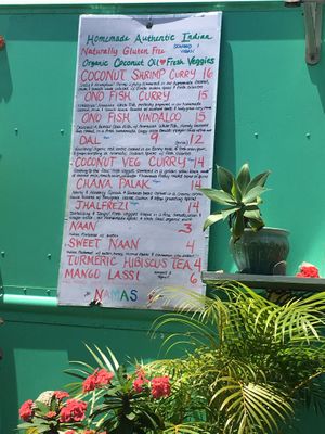 Menu with vegan options labeled.  at Cafe Turmeric in Hanalei