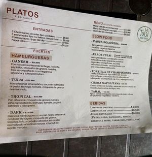 Carta at Tulsi Plant Based in Envigado