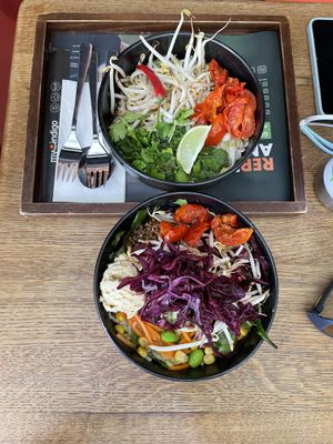 Rice noodles “lemongrass bill” and vegan energy ball with rice  at my indigo - Stainerstrasse in Innsbruck