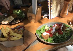 Fries, falafel salad  #Veganuary at Postmasters in Arrowtown