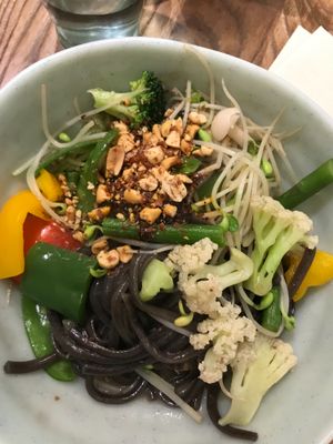 You pick your own vegetables and add noodles. Spicy sauce and peanus if you wish. Delicious! at La Vege  in Shanghai