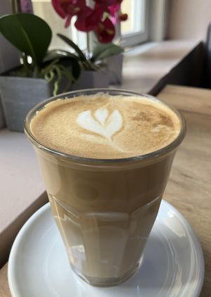 Oat milk latte  at Kaffestuen Vesterbro in Copenhagen