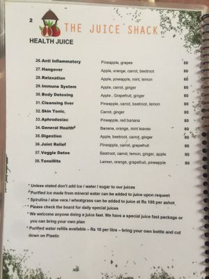 The Juice Shack Menu  at The Juice Shack  in Varkala